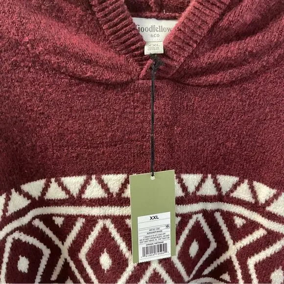 Goodfellow Knit Hooded Sweater Mens Size XXL Burgundy/White Pullover Soft Preppy - Picture 5 of 11